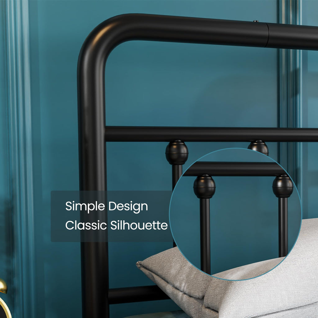 Classic Queen Size Metal Platform Bed Frame Mattress Foundation with Victorian Style, Heavy Duty Steel Slat Supported