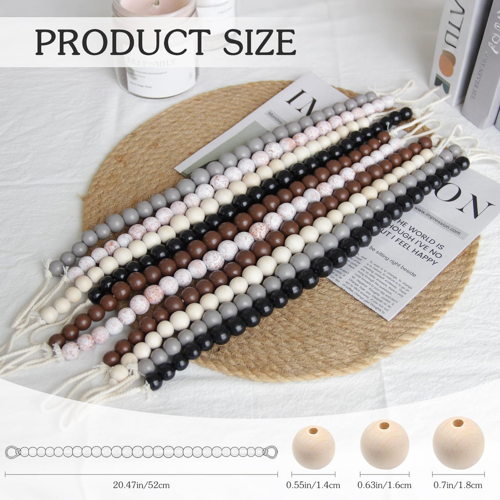 Wood Bead Curtain Tiebacks Holdbacks with Hooks(Black) - 6 Pack