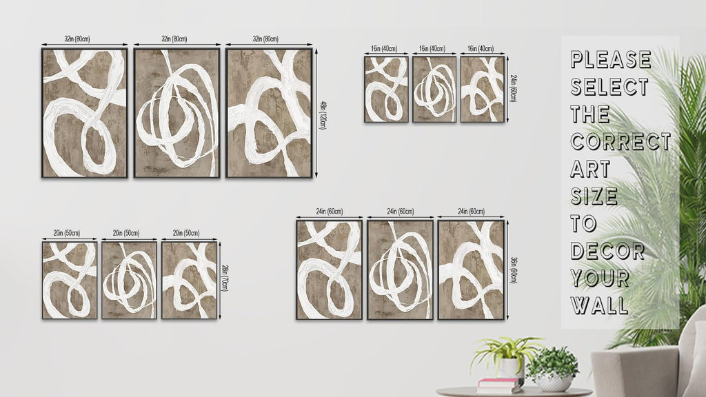 Framed Boho Wall Art Decor - Abstract Brown and White Line Painting Prints 32"x48" Set of 3 Modern Geometric Pictures