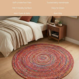 WeWove Hand Woven Area Rug 6 Feet Round - Jute Cotton Area Rug Rustic Farmhouse Boho Accent Rug