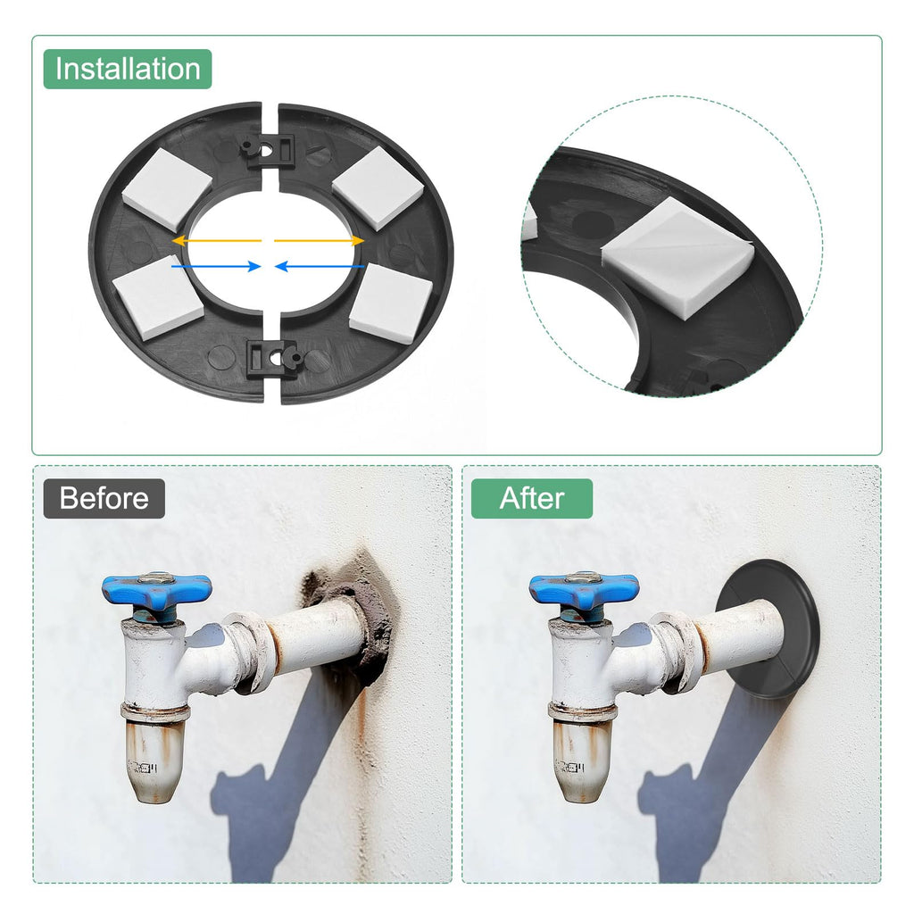4-Pack Wall Split Flange, for 2 Inch/50mm OD Pipe ABS Escutcheon Plate Round Self-Adhesive Plumbing Cover Plates for