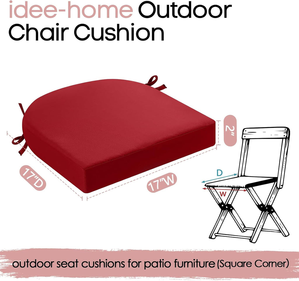 Outdoor Chair Cushions Set of 4, 17 x 17 Outdoor Seat Cushions | Patio Chair Cushions for Outdoor Furniture