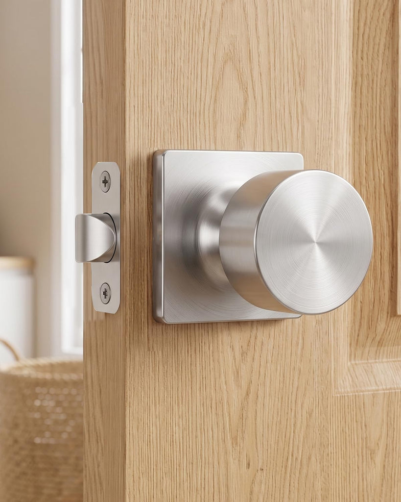 Brushed Nickel Door Knob Interior, Passage Door Knobs 2 Pack