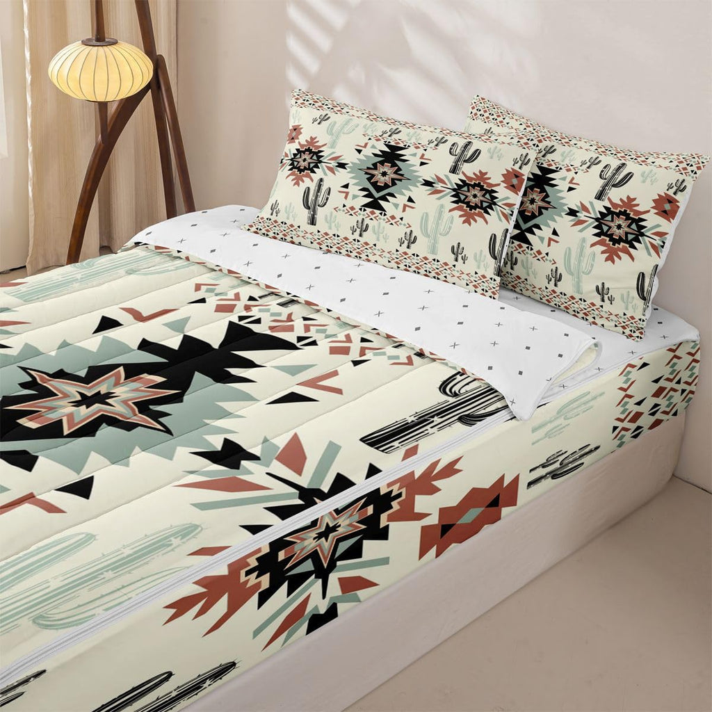 Khaki Southwestern Aztec Zipper Bedding Sets Full Geometric Vintage