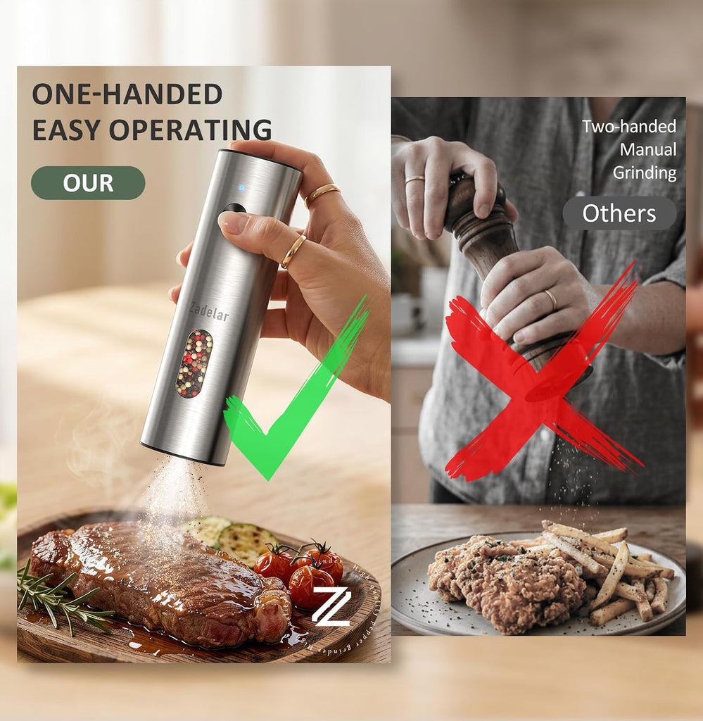 Rechargeable Electric Salt and Pepper Grinder Set with USB-C Charging Base, Stainless Steel Automatic Salt and Pepper - Set of 2