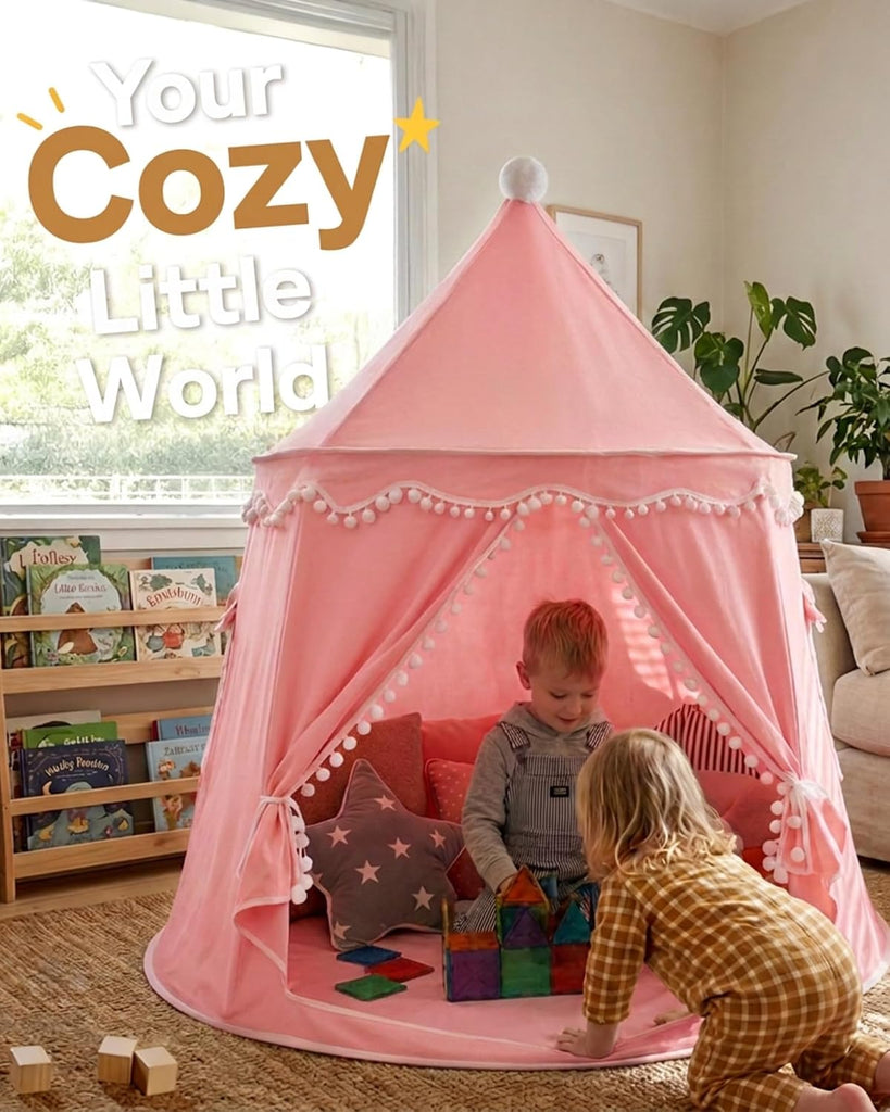 Play Tent with Carry Bag, Portable Pink Castle Tent for Kids