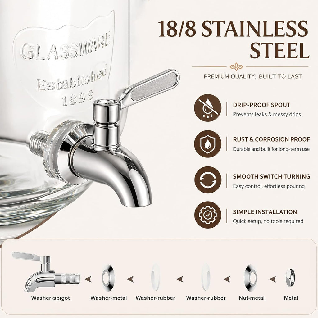 Pack1 Gallon For Parties,Beverage Dispenser with Stand,304 Stainless Steel Spigot Leakproof,Lemonade Dispenser - Set of 2