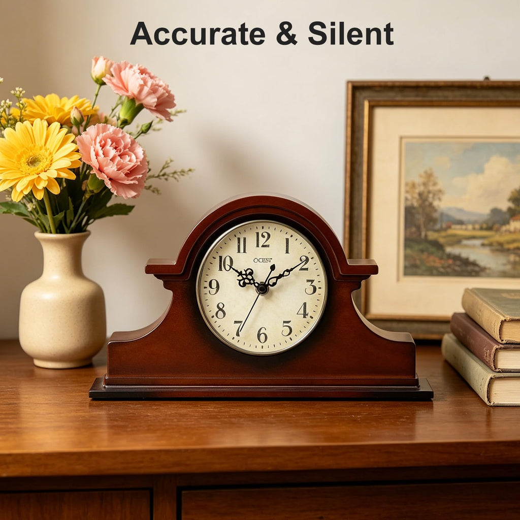 Silent Vintage Farmhouse Mantel Clock, 13 x 7-inch