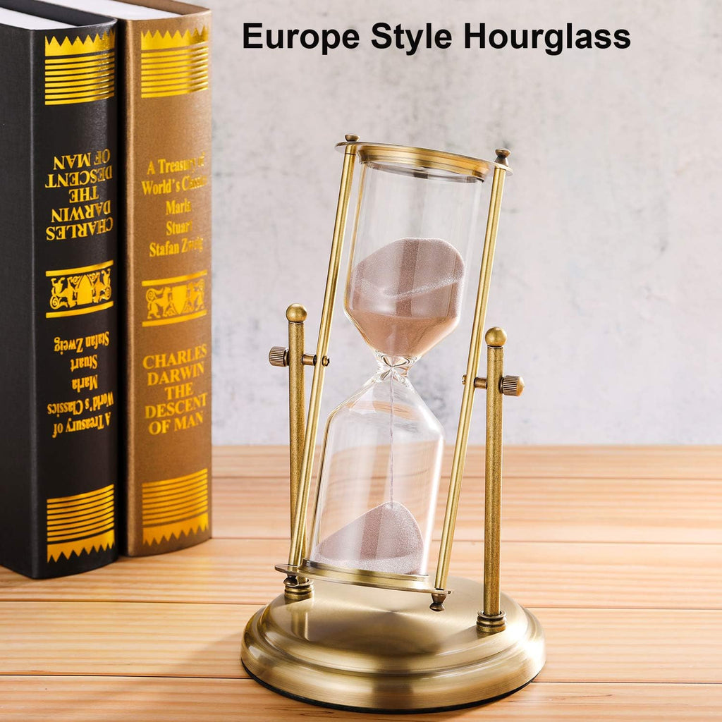 Antique 60 Minute Hourglass, 360° Revolving Sand Timer, Large Brass Sand Clock, White Sand Watch, Vintage Reloj De