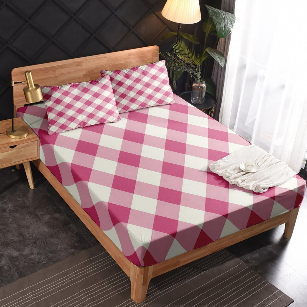 Pink and White Gingham Sheets - Buffalo Check Bed Sheets, Soft Microfiber & Deep Pocket & Wrinkle Free