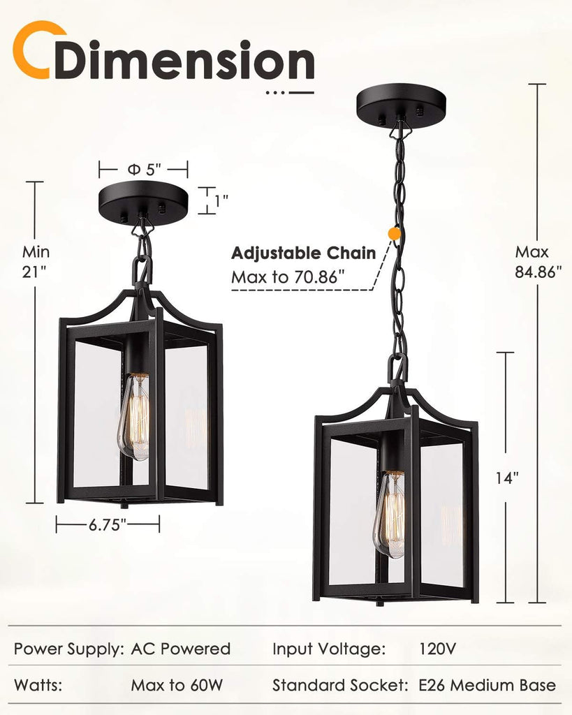Outdoor Pendant Light, 14" Modern Hanging Chandelier with Adjustable Chain