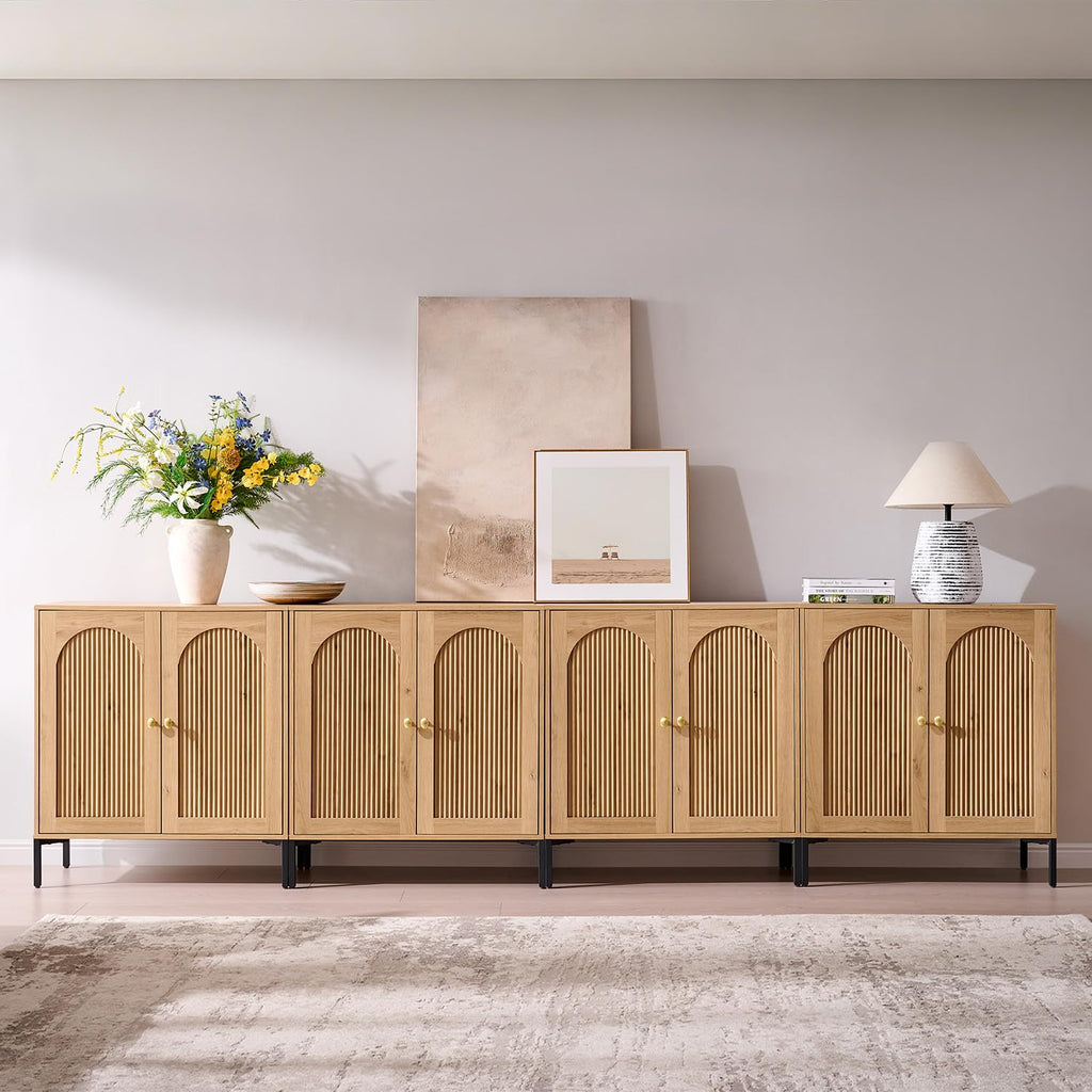 123.5" W Mid Century Modern TV Stands, Natural Oak