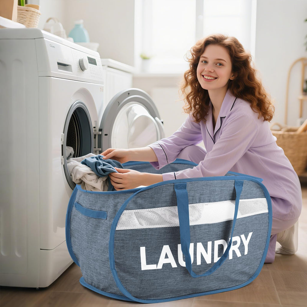 Collapsible Laundry Baskets with Lid, Foldable Clothes Hamper with Reinforced Handles, Sturdy Pop Up Hampers for