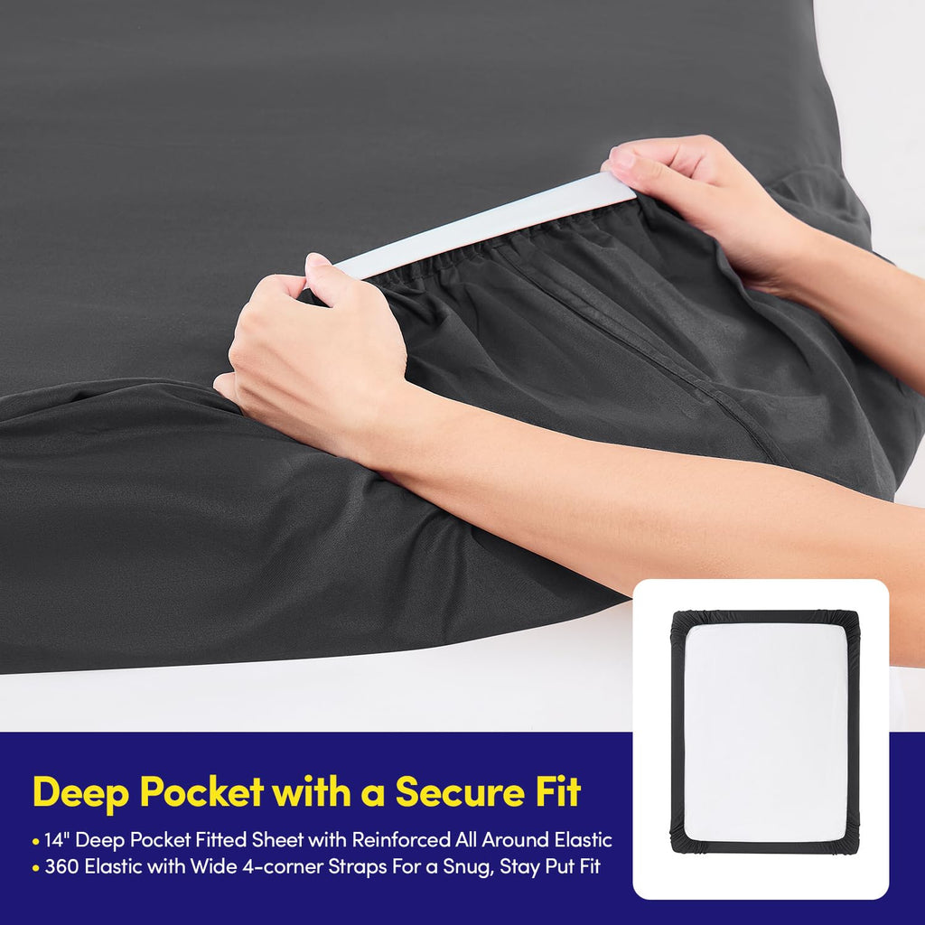 California King Deep Pocket Sheet Sets - 6-piece Extra Deep Pocket Bed Sheets with Built-in Elastic Corner Straps