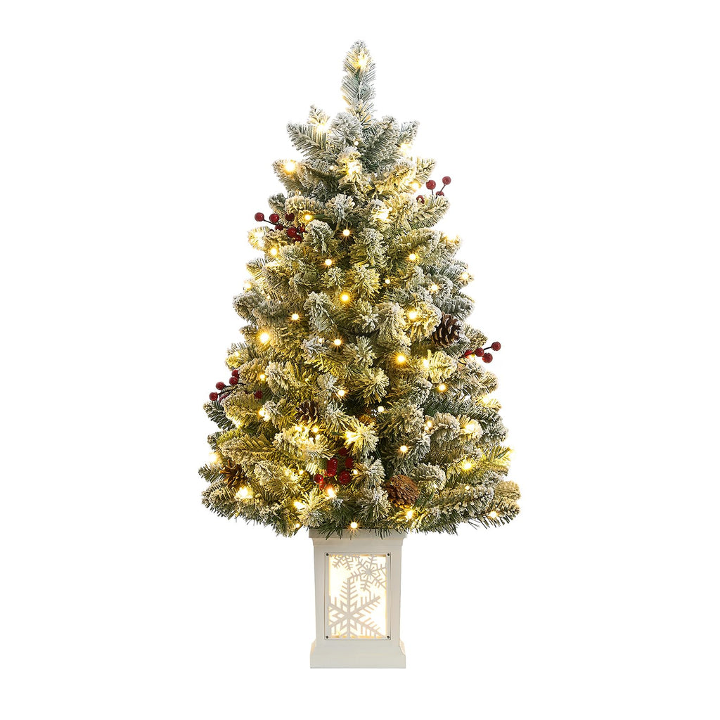 3 Ft Pre-Lit Christmas Tree, Frosted Artificial Christmas Tree with 78 Led Lights, 8-Mode Battery Box, Timer