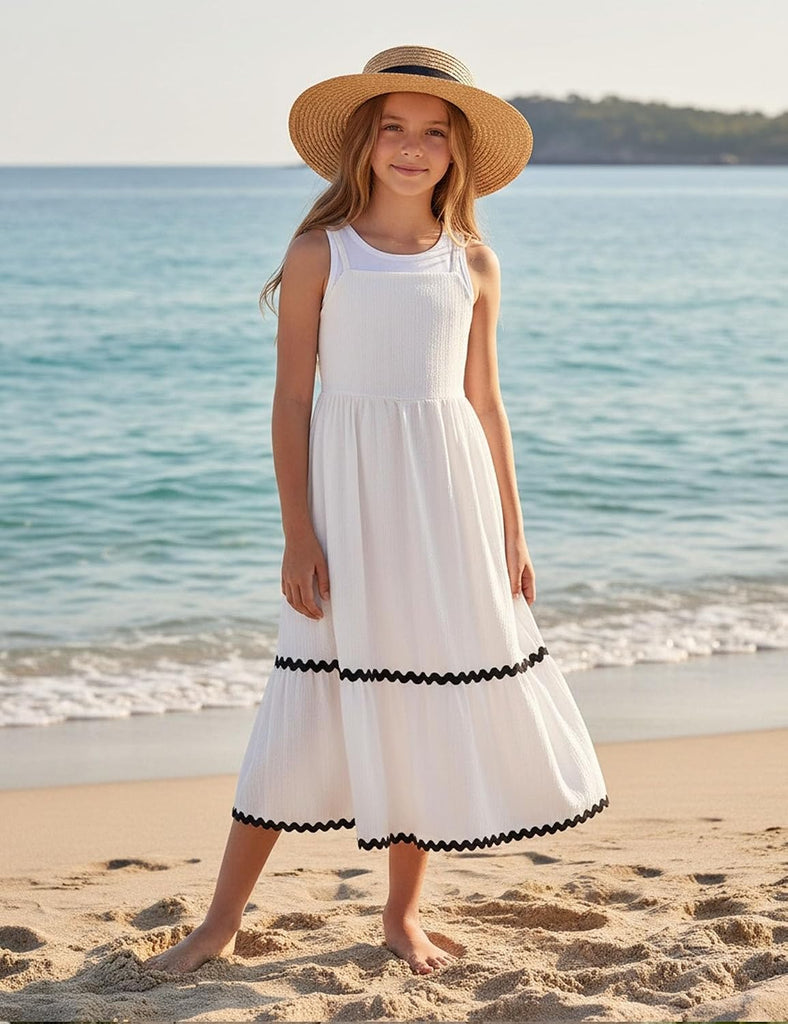 Girls Spaghetti Strap Dress Tiered Cami Maxi Sundress with Pockets