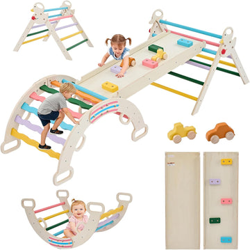 Triangle Set, Toddler Climbing Toys and Play Structure Indoor, in-1 Wooden Montessori Climbing Set with Arch, Ramp