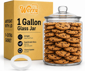 1 Gallon Glass Cookie Jar With Airtight Lid, Large Glass Jar With Lid -Extıra Gasket- Glass Storage Containers
