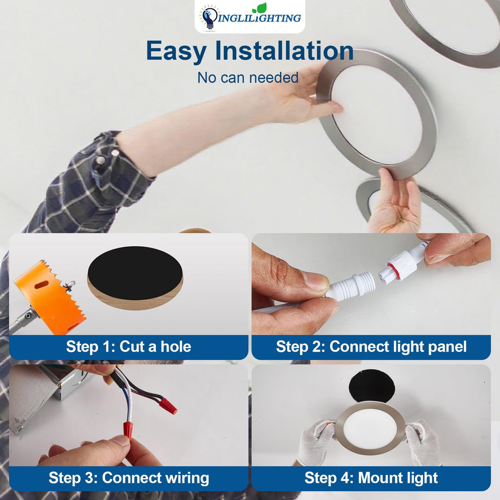 LED Recessed Ceiling Lights: 12 Pack 3 Inch 5CCT Ultra-Thin Lighting with Junction Box - 600LM Brightness 6W Eqv 50W