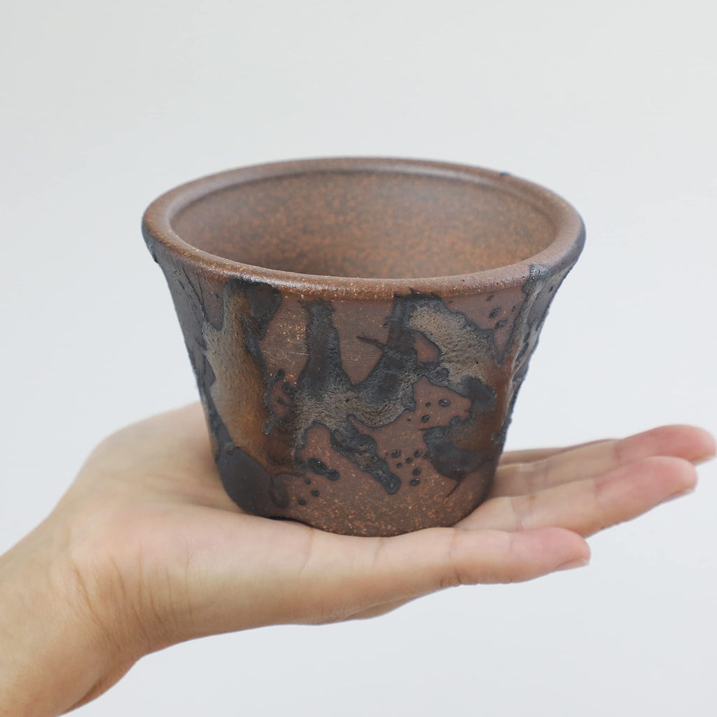 Banko Bonsai Pot 4.3in, Handmade Japanese Planter, Gold Kindami