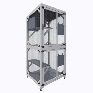 74 Inch Catio Outdoor Cat Enclosure, Tall Indoor Catio with Wheels & Platforms for Cats, Wooden Cat Cage Outdoor &