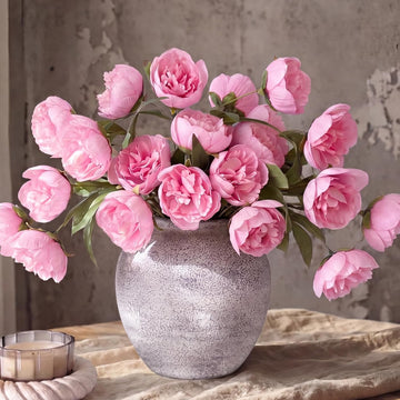 Artificial Peony Flowers, 27" Peony Branches for Vase,Light Pink - Set of 8