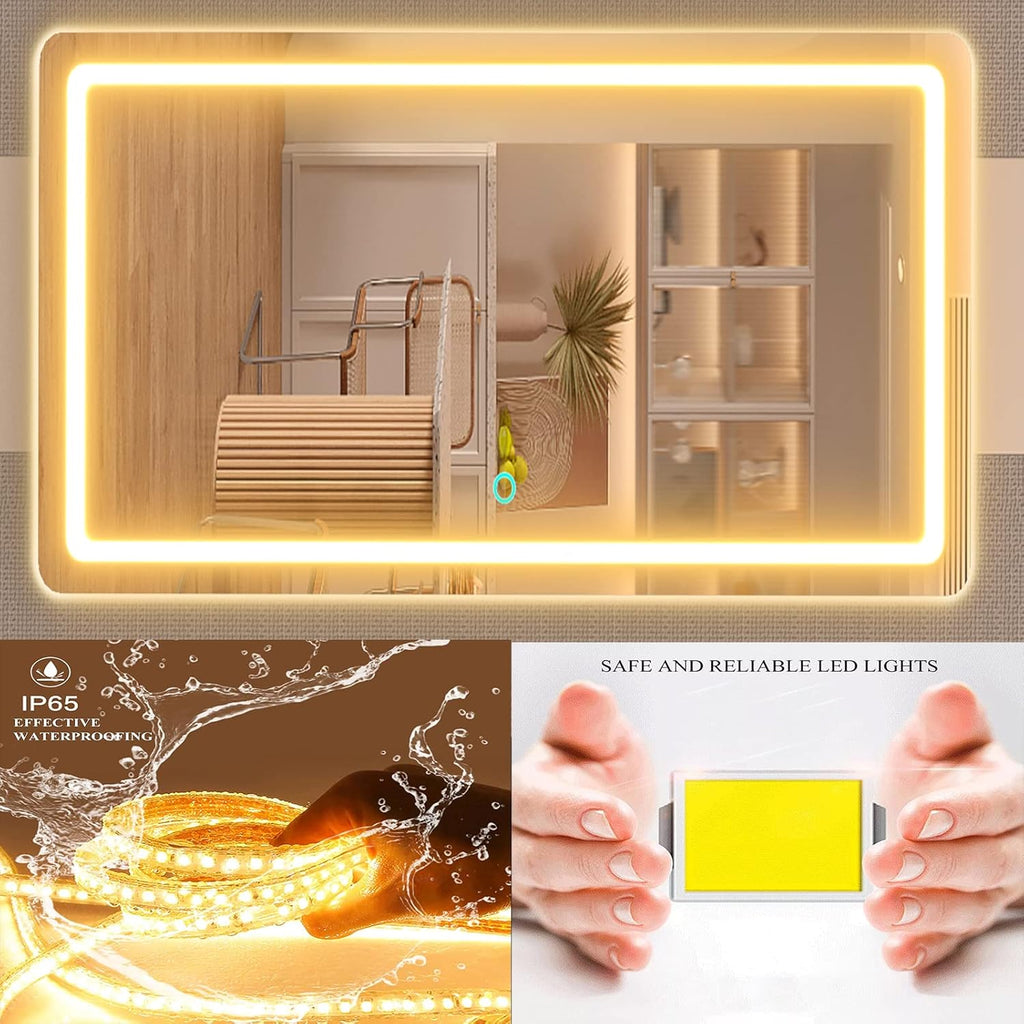 Makeup Vanity Mirror with Lights 32" x 24" Large LED Makeup Mirror, Light up Mirror with 10X Magnification and USB