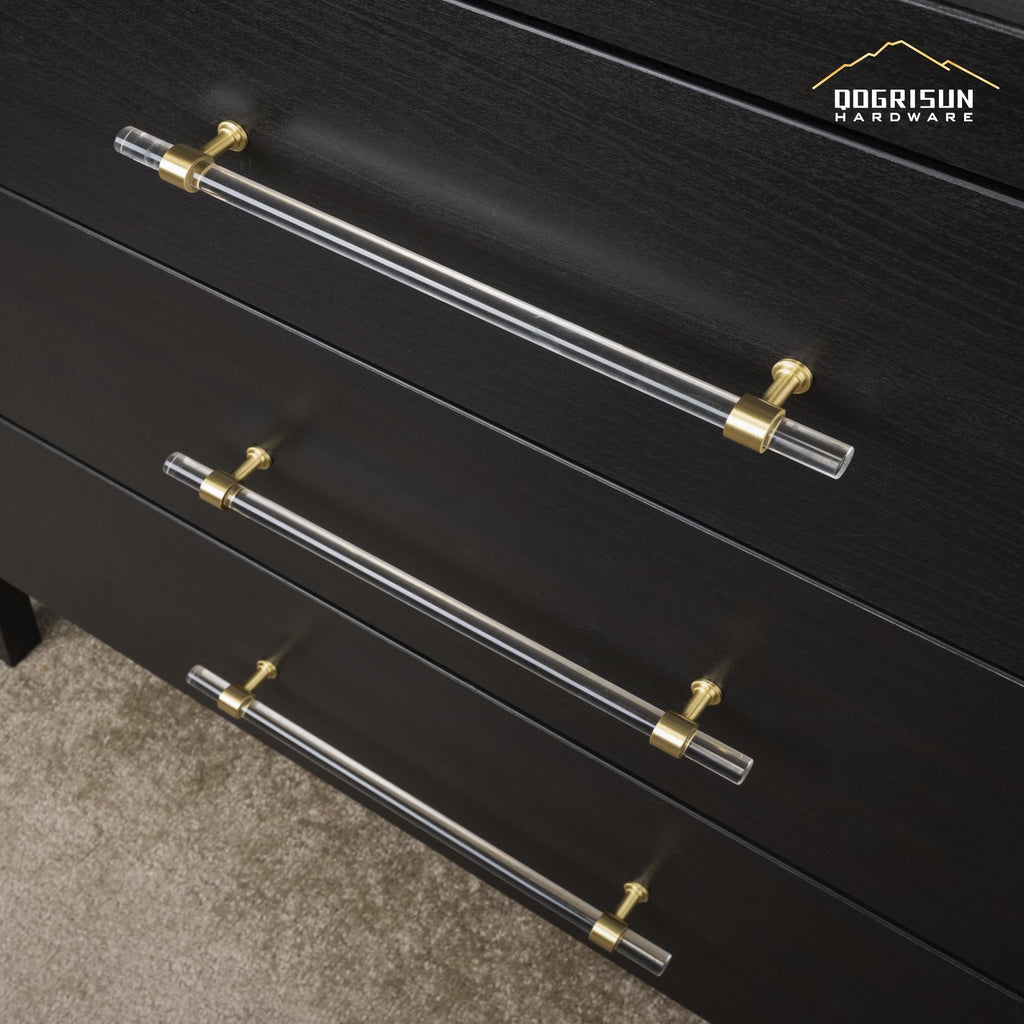 2-Pack Acrylic Cabinet Drawer Pulls,Brushed Brass,10-1/16 Inch