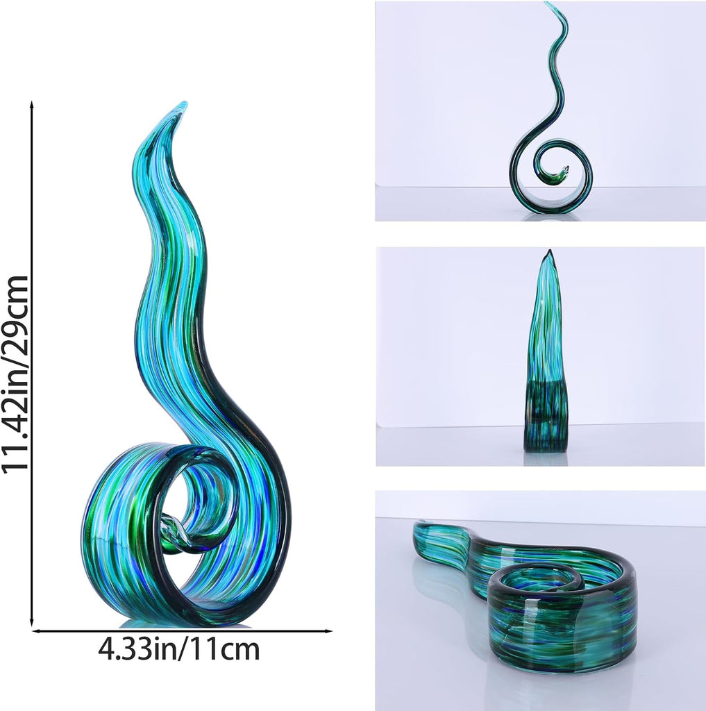 Hand Blown Glass Sculptures, Abstract s, and Green Glass Art Decorations Perfect for Decorating Coffee