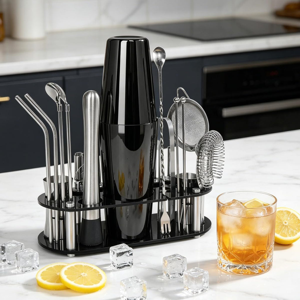 22-Piece Cocktail Shaker Set, 25/20oz Bartender Kit, Bartending Stainless Steel Bar Tools Sets for Drink Mixing - Set of 22
