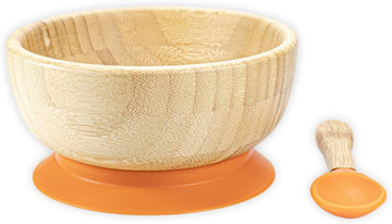 Bamboo wooden Bowl and Spoon Feeding Set Removable Silicone Suction Cup for Kids / 12oz / Non-Toxic/Ideal