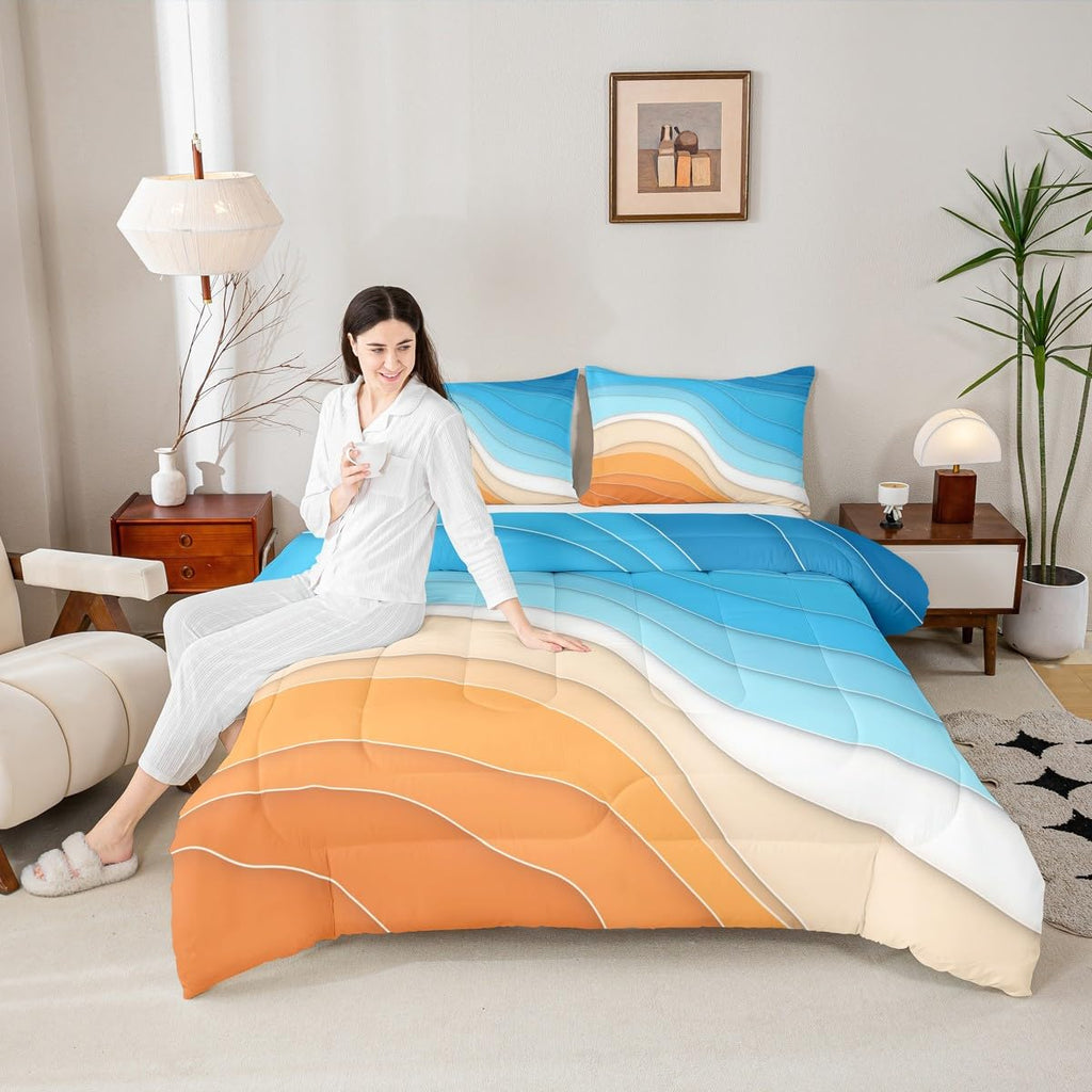 Ocean Comforter Sea Wave Bedding Set, Coastal Beach Bedding Sets & Collections Abstract Art Down Comforter