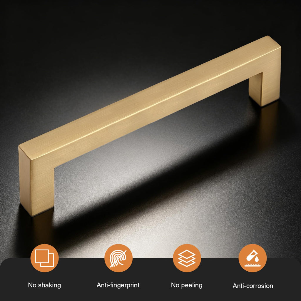 10 Pack 5 Inch (128mm) Hole Center Champagne Bronze Cabinet Pulls Square Kitchen Cabinet Handles Dresser Drawer Pulls