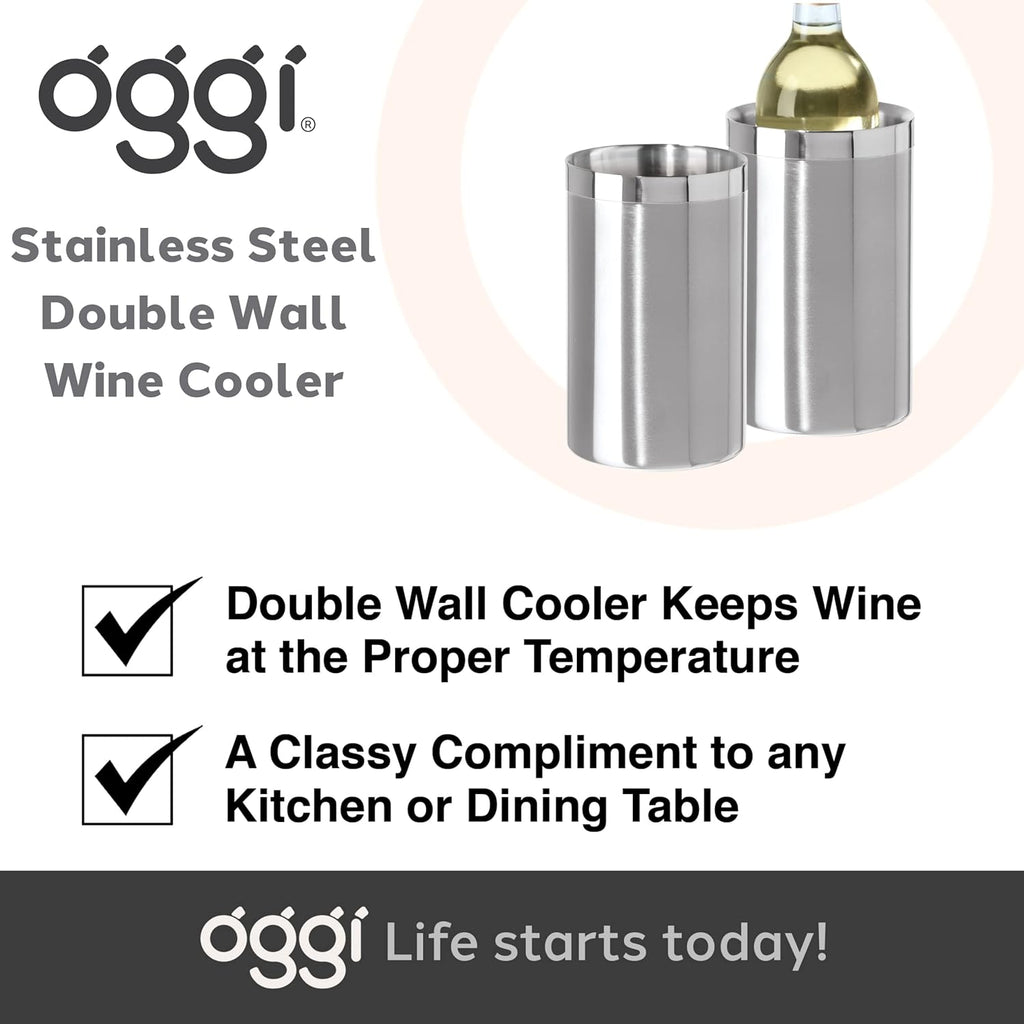 Stainless Steel Double Wall Wine Cooler - Insulated Tabletop Wine Chiller for White Wine & Champagne, Fits Most