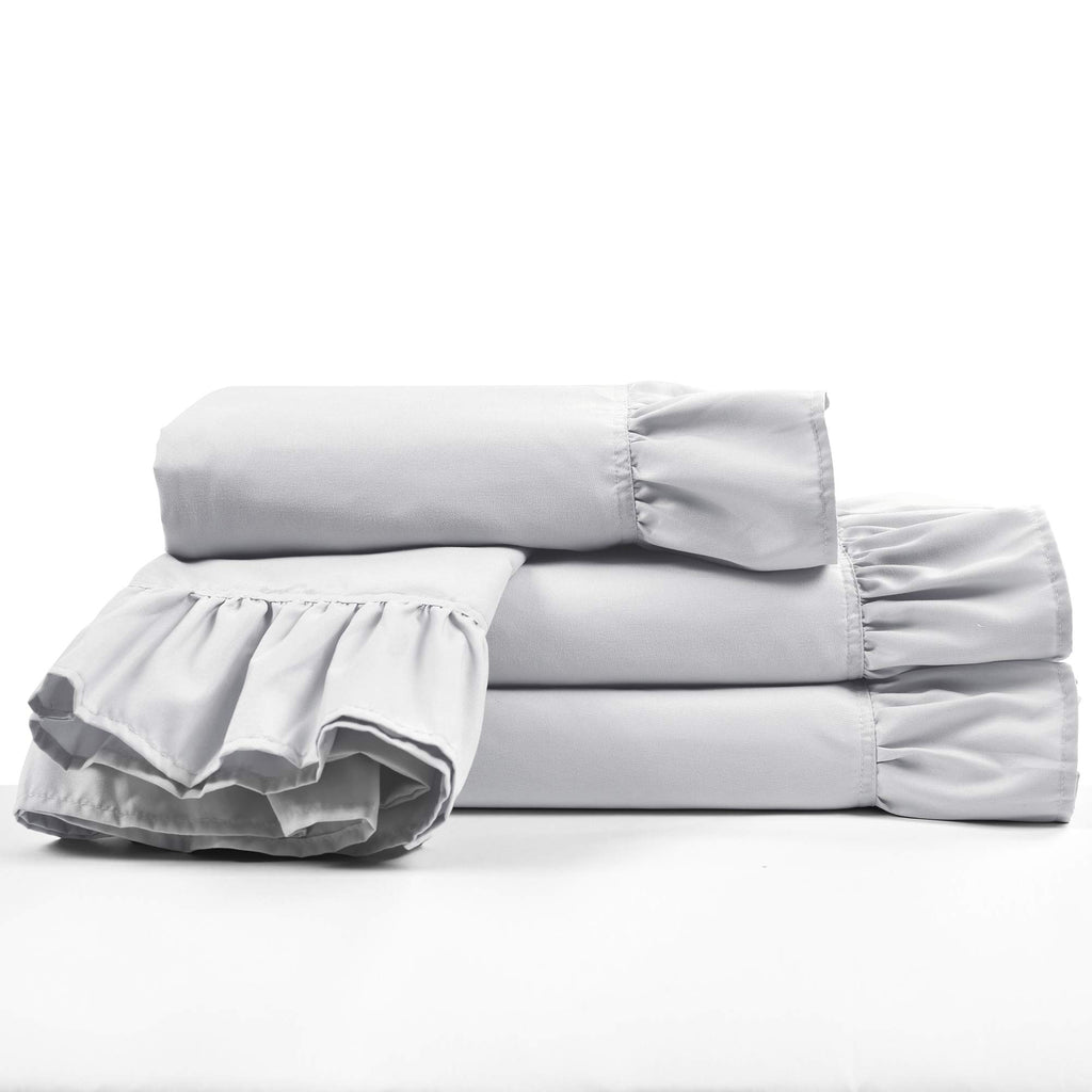 Reyna 4 Piece Ruffle Sheet Set, Light Gray