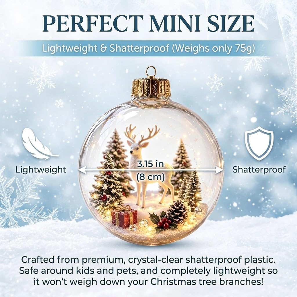 Glowing Christmas Ornament Ball with LED Light, 8 cm Clear