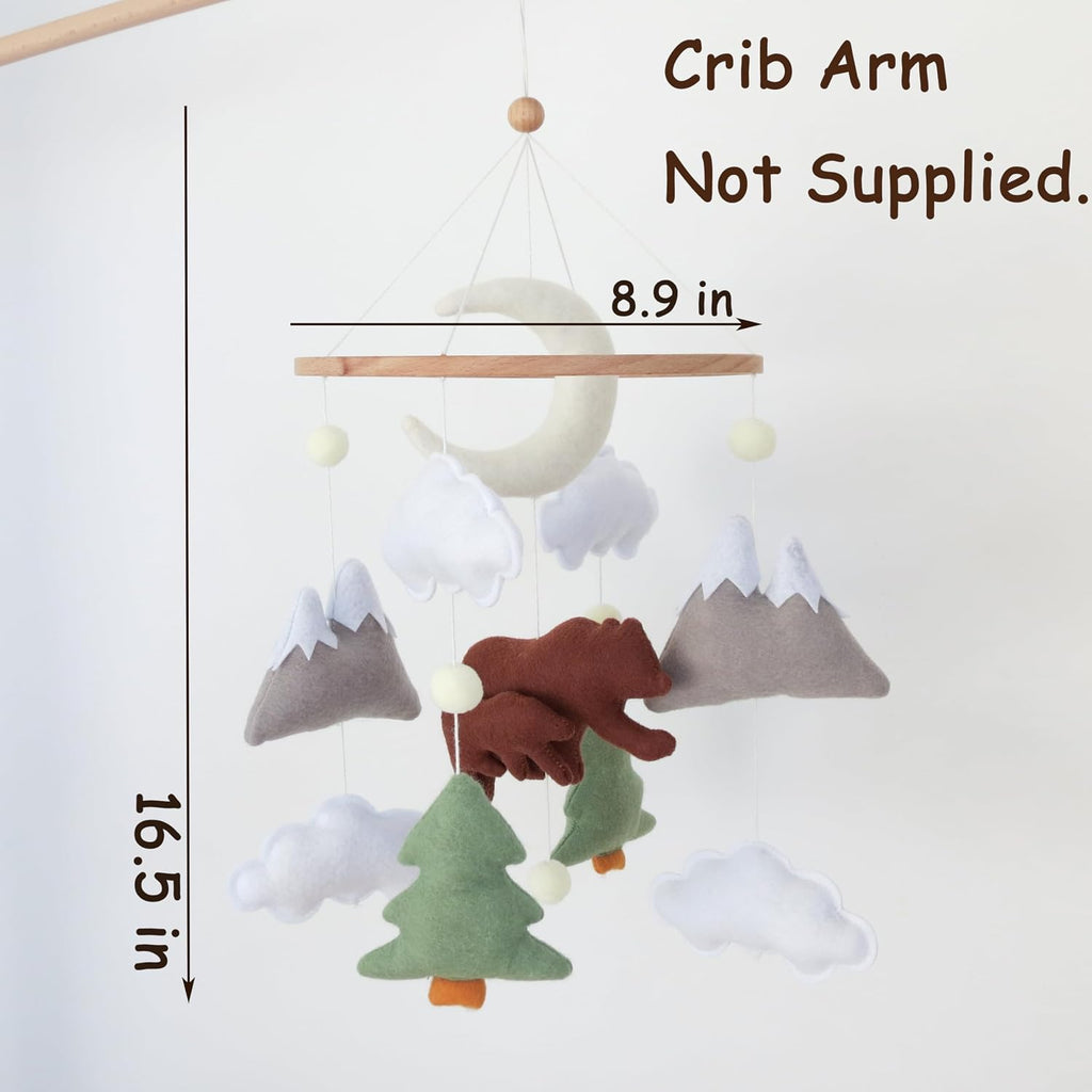 Woodland Bear Baby Mobile for Crib - Neutral Felt Mounta Decor | Hand-Stitched Hanging Toys for Boy & Girl Baby