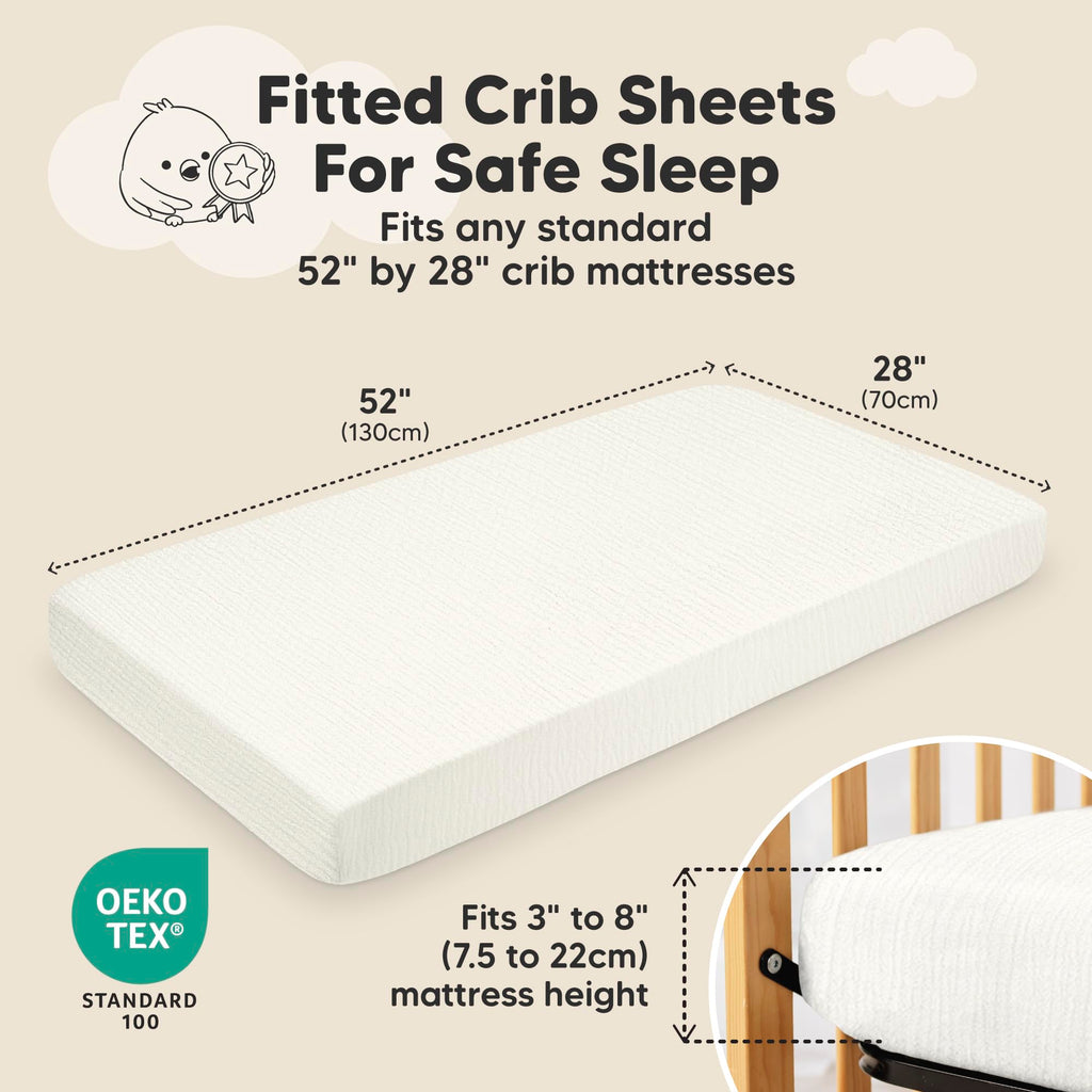 2-Pack Muslin Crib Sheets for Boy, Girl, 52x28 Fitted(Soft White)