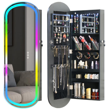 Mirror Jewelry Armoire Cabinet Organizer Wall Mounted Over the Door Black