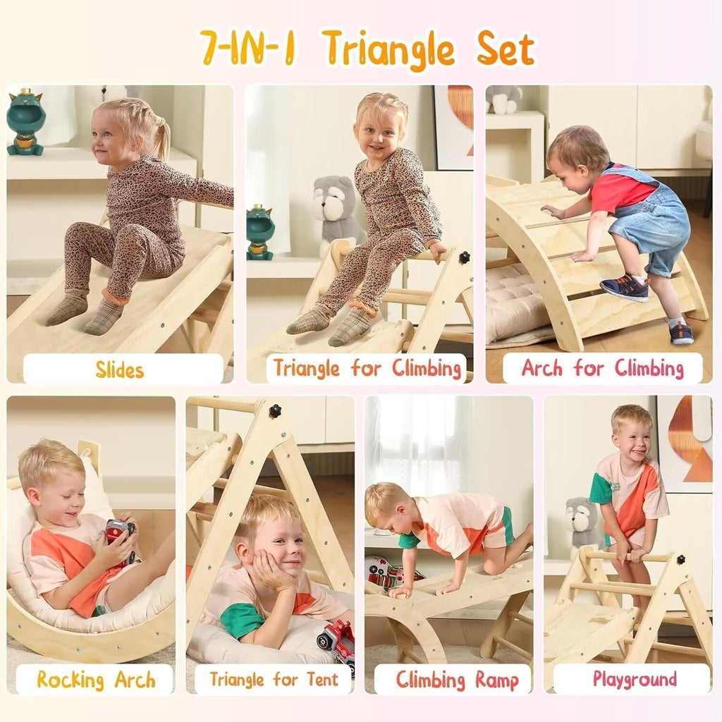 Triangle Set with Cushion, 7 in 1 Toddler Climbing Toys Indoor