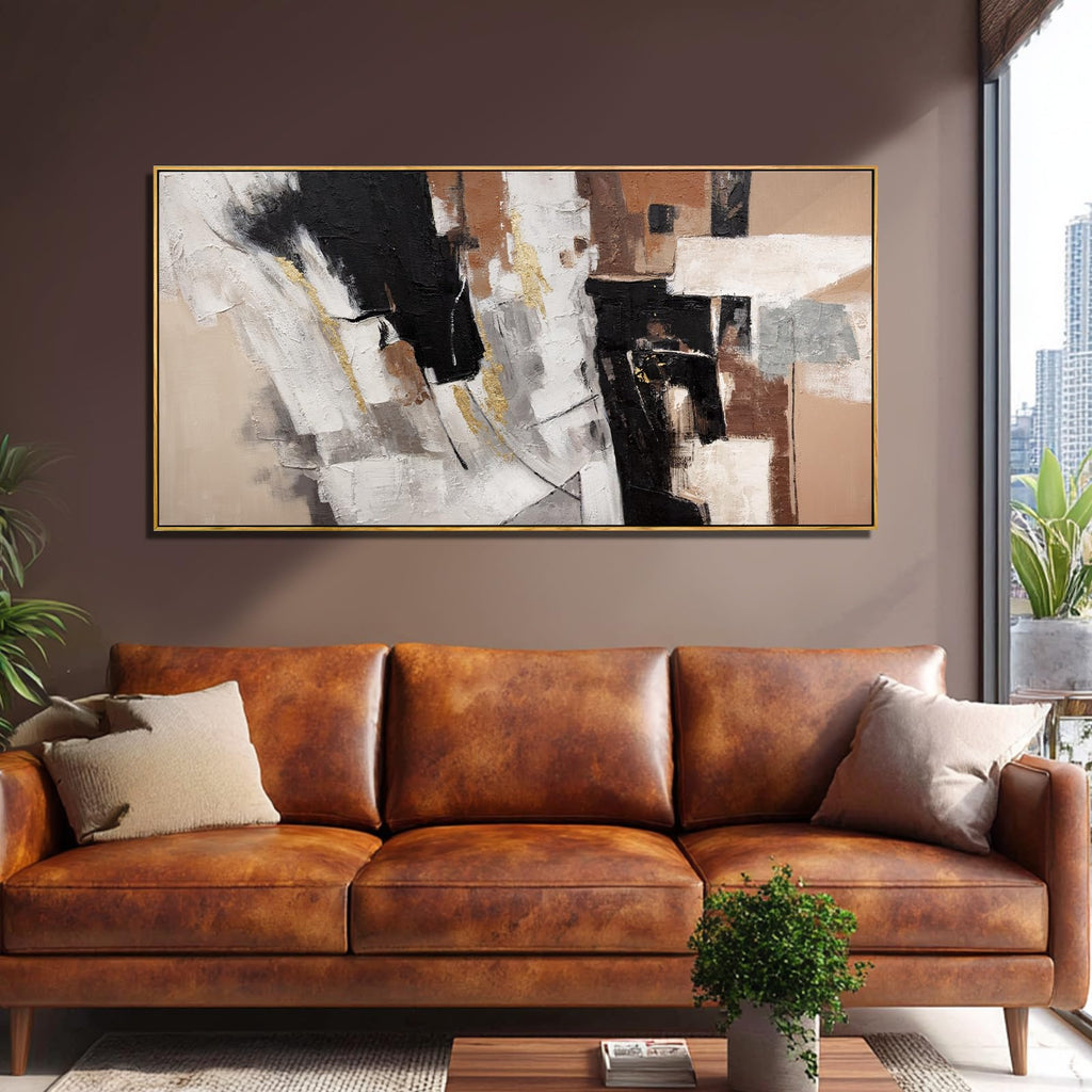 Black White Brown Geometric Wall Art Living Room Decor 29x58 Inch