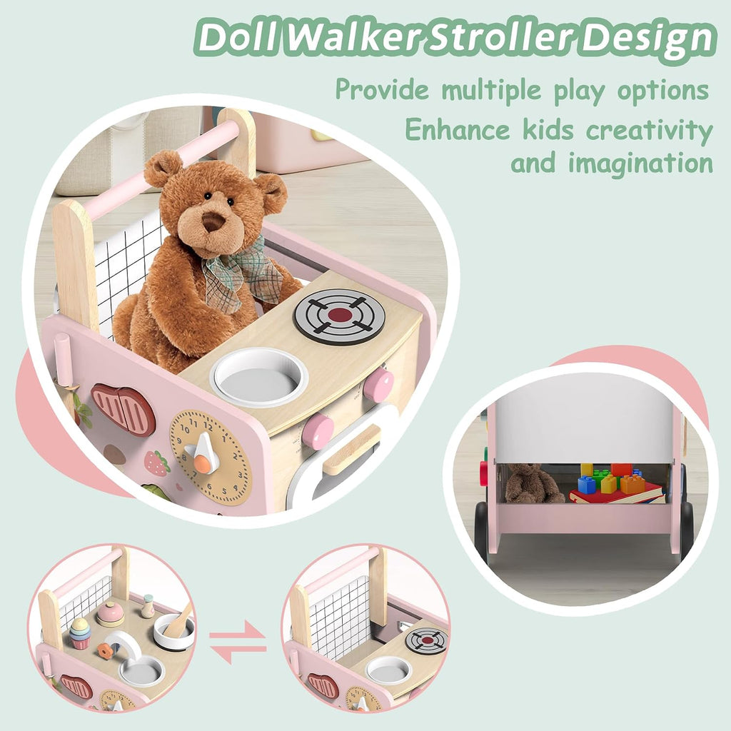 Wooden Baby Push Walker Toys Activity Center for Toddler Girls Gift