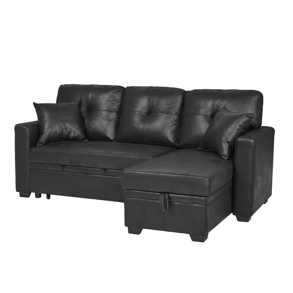 71" Sectional Sleeper Sofa with Pull Out Bed, L Shaped Sleeper Sofa with Reversible Chaise, 3 Seater Modular