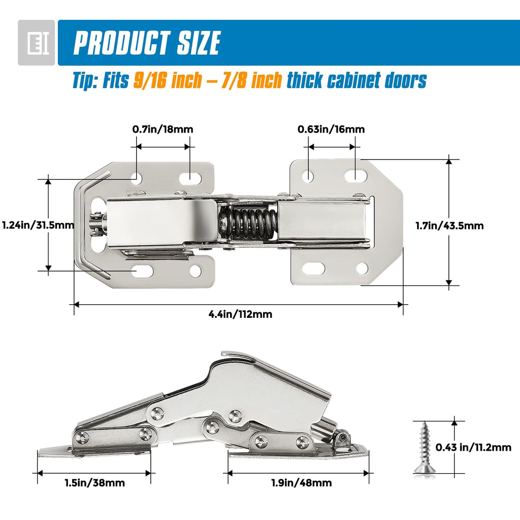 Hidden Cabinet Hinges, Soft Close, Concealed Cabinet Hinges 4 Pack