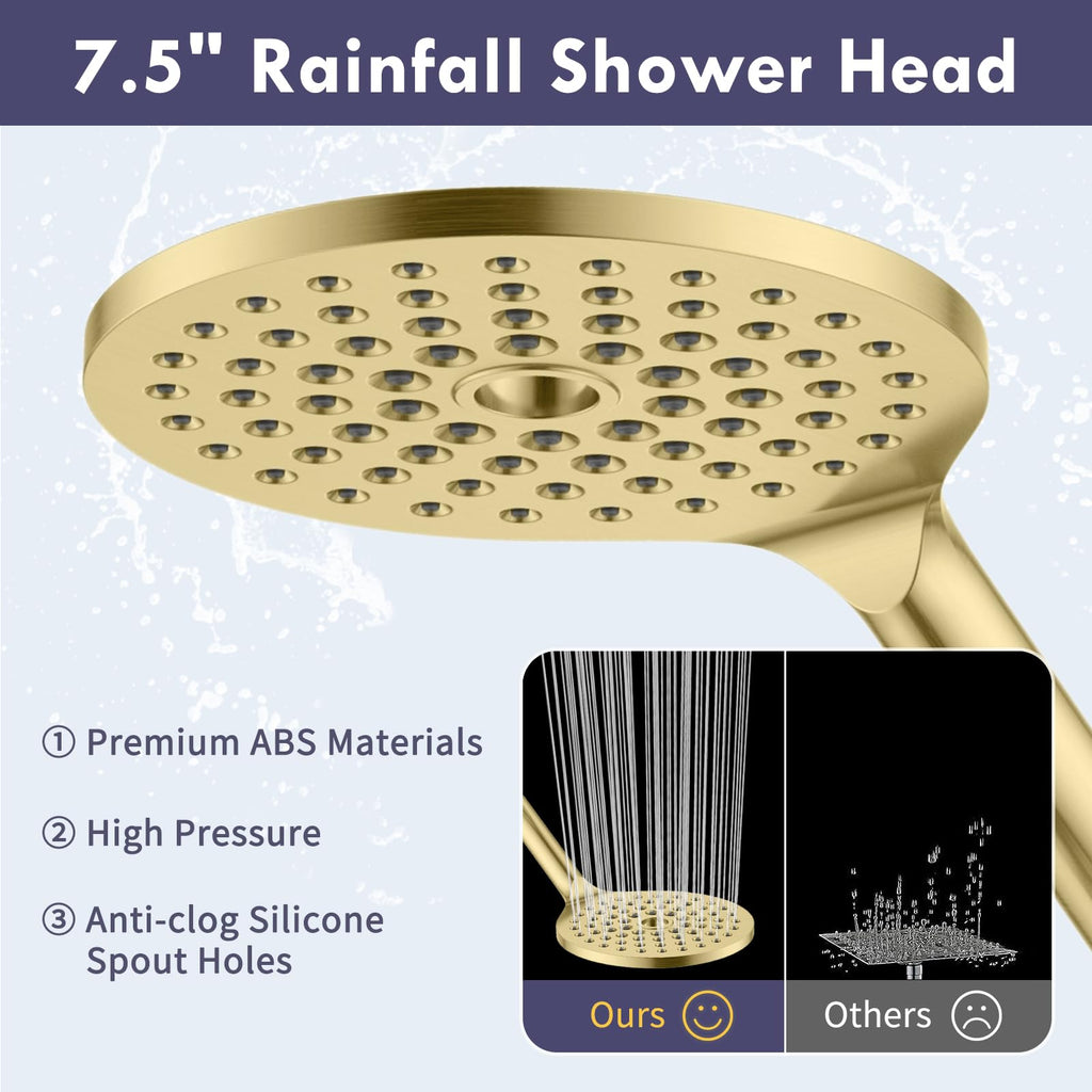 Brushed Gold Dual Shower Heads with 9 Modes Handheld Spray Combo