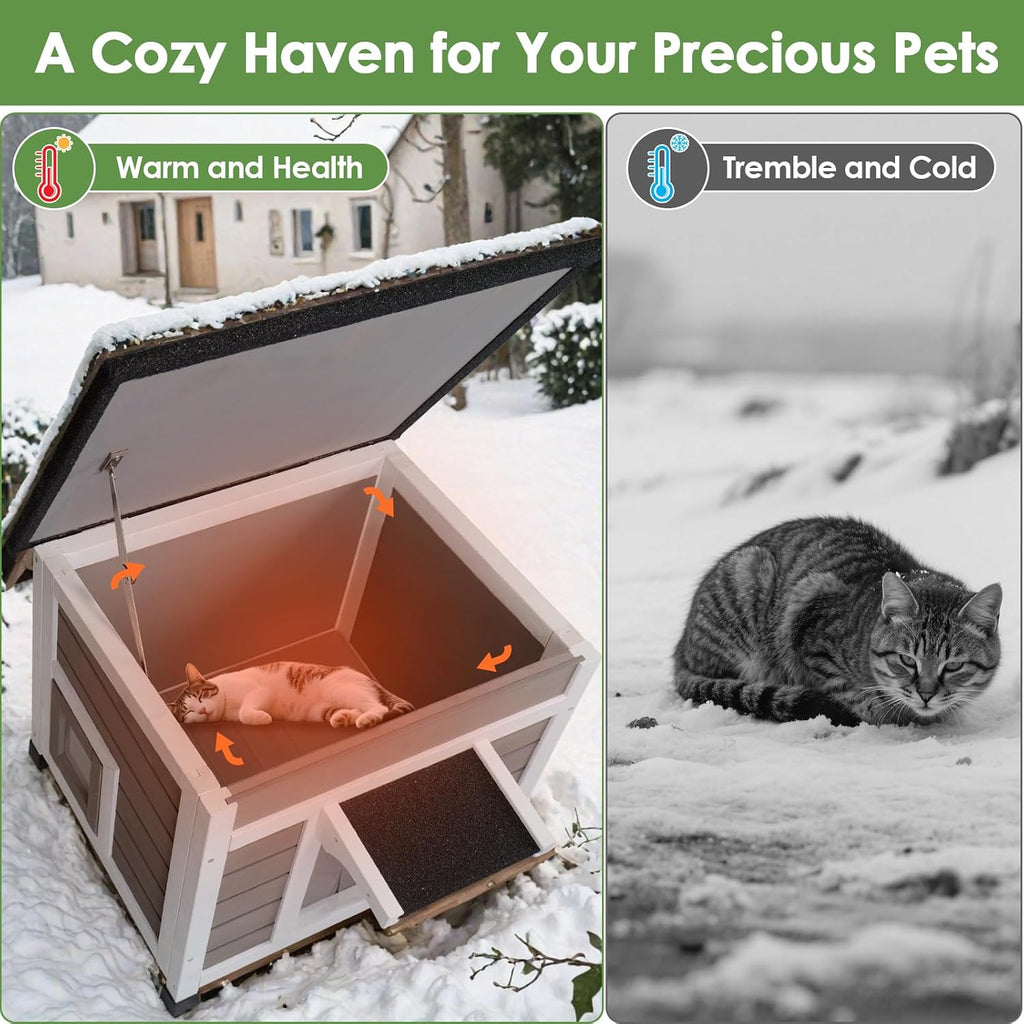 Outdoor Insulated Cat House, Weatherproof, Grey, 23.6"x20.9"x20.3"