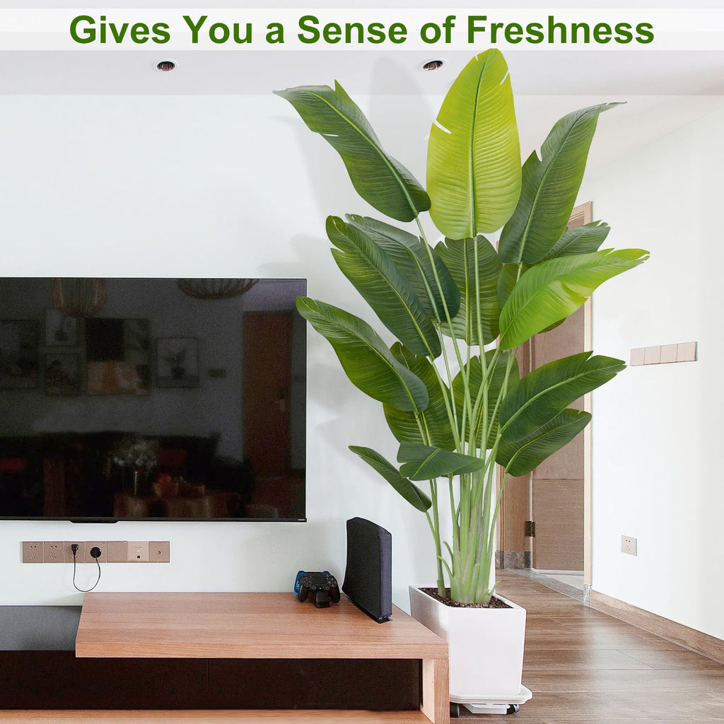 Lifelike Bird of Paradise Artificial Plant, 7ft Faux Banana Leaf Tree with 15 Trunks - Perfect Indoor Silk Floor Plant