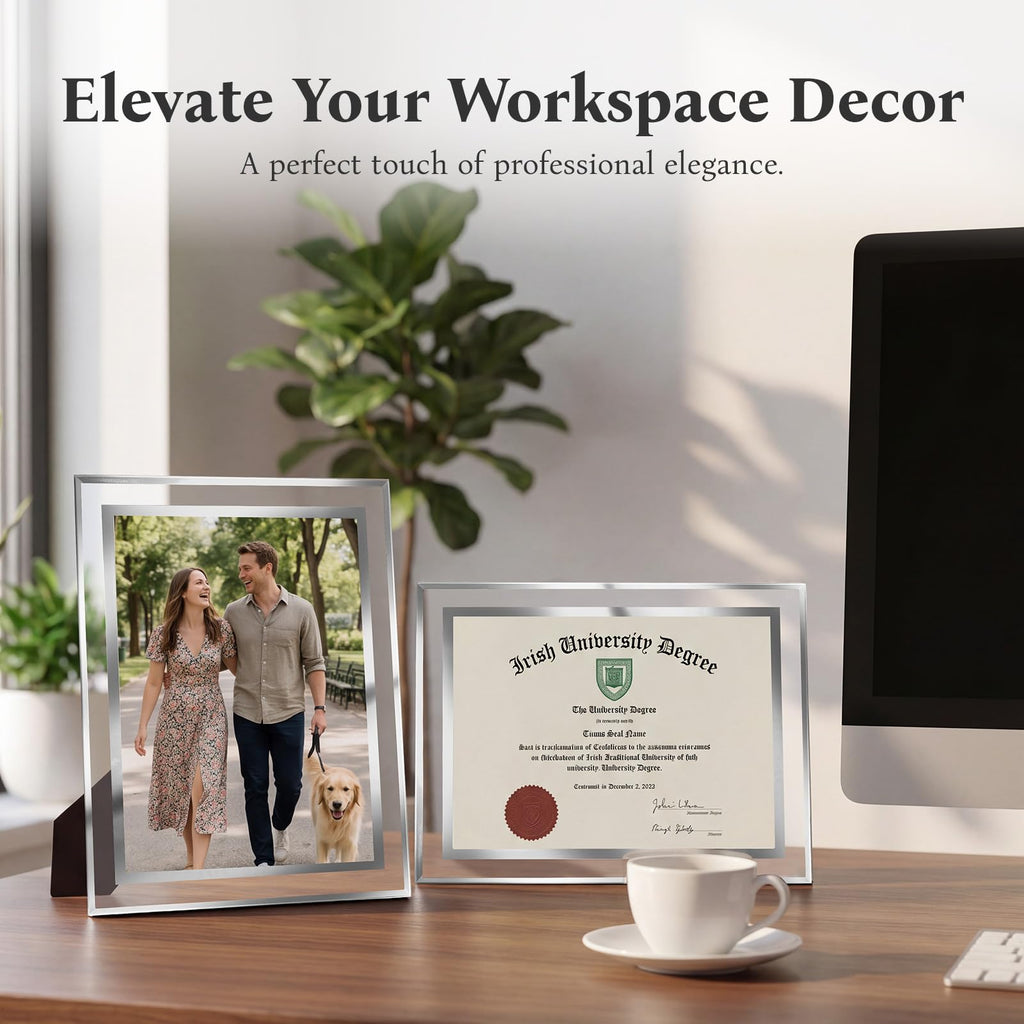 8.5x11 Picture Frame 4 Pack, Glass 8.5 by 11 Certificate Frame for Diploma Degree Award Document, Tabletop Display