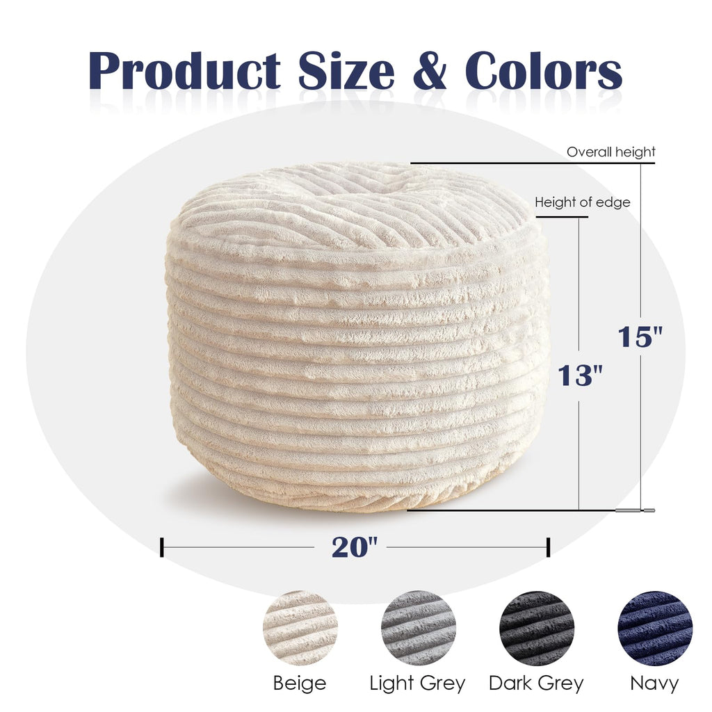 Stuffed Round Ottoman, Pouf Ottoman Foot Rest, 20 X 15, Beige