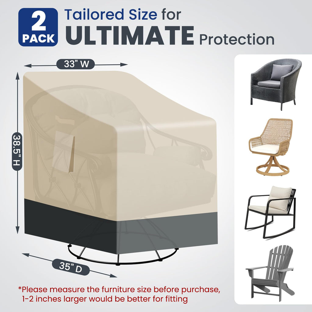 Extra Heavy Duty Outdoor Chair Covers Waterproof - 2 Pack Patio Furniture Covers for Outdoor Swivel/ Rocking Chair